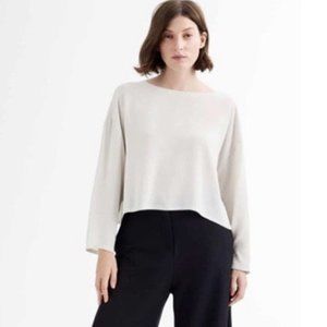 NWT Eileen Fisher Ballet Neck Silk Cropped Box Top in Bone size M